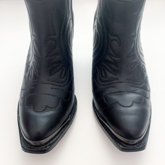 H&M Leather Western Cowgirl Core Block Heel Black Ankle Cowboy Boots Size 38 - Picture 2 of 13